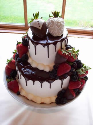 The above picture is a small chocolate covered strawberry wedding cake